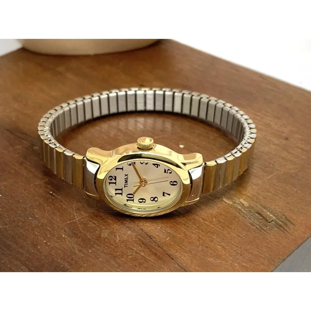 Timex Women's Watch T2M570 Quartz Oval Petite Two Tone Steel Expansion Band